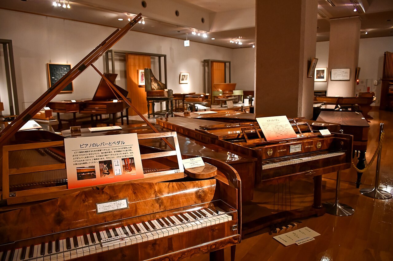 Historical pianos on display at Hamamatsu Museum of Musical Instruments
