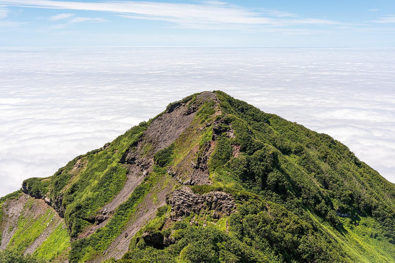 Hiking trail on Mount Rishiri with volcanic scree