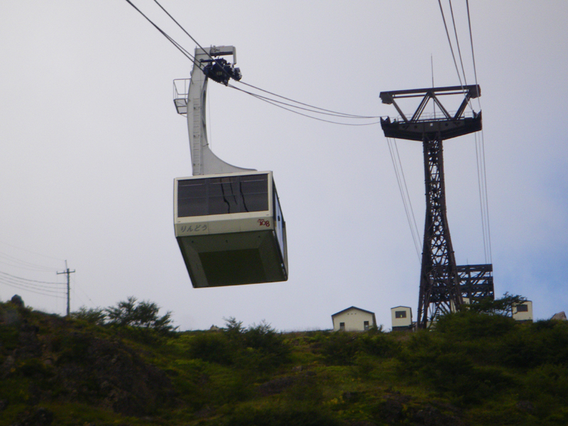 Nasu ropeway gondola ascending the flank of Mt Chausu
