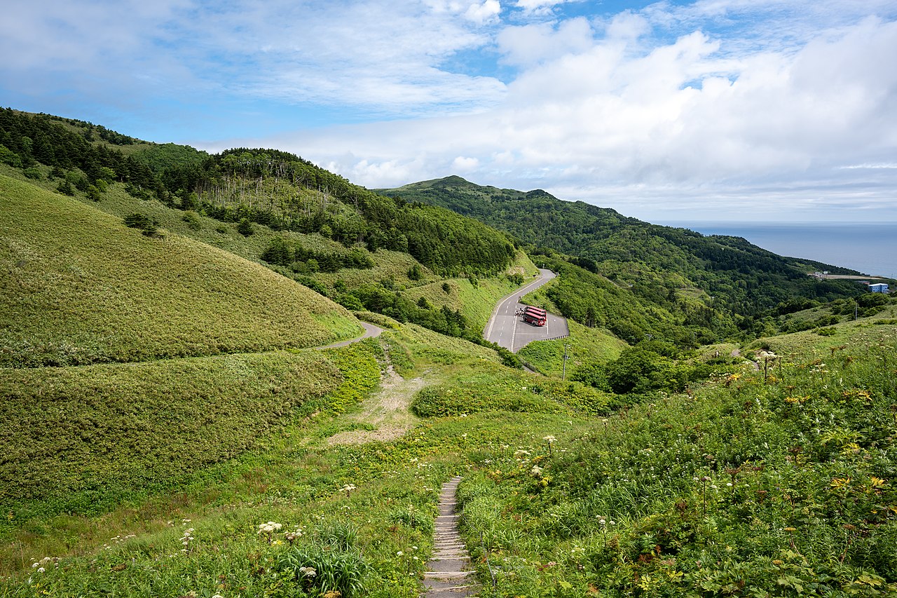 Rebun Island mountain hiking trail through grassland