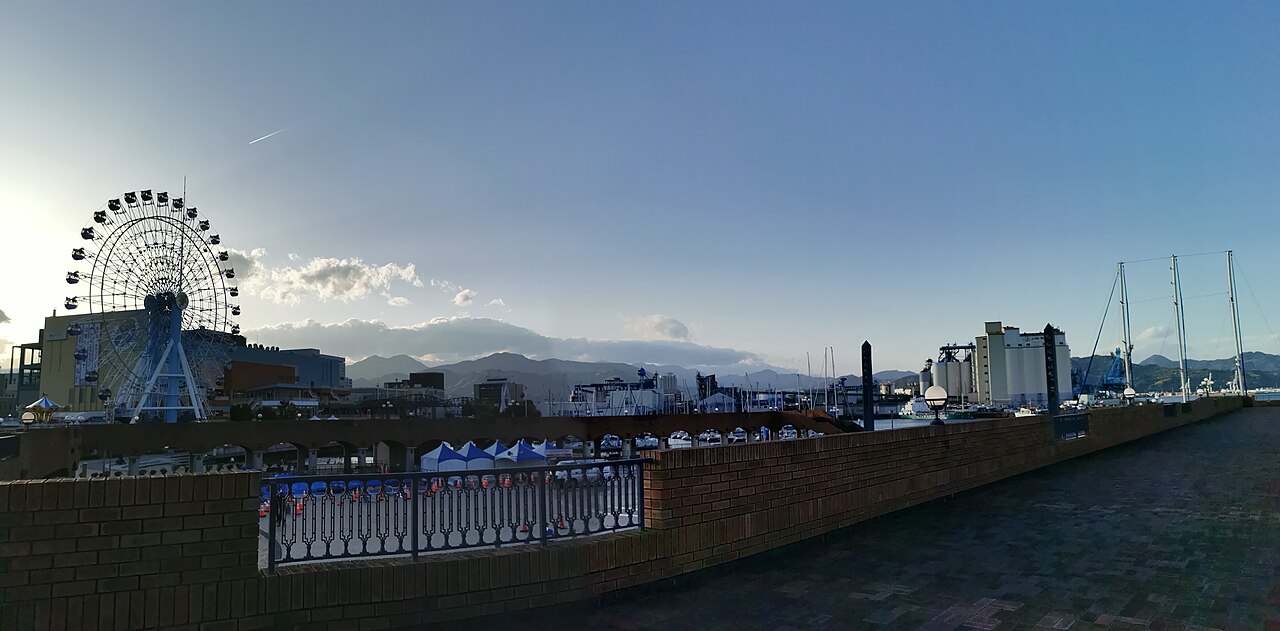 Panoramic view of Shimizu Port showing the wide bay