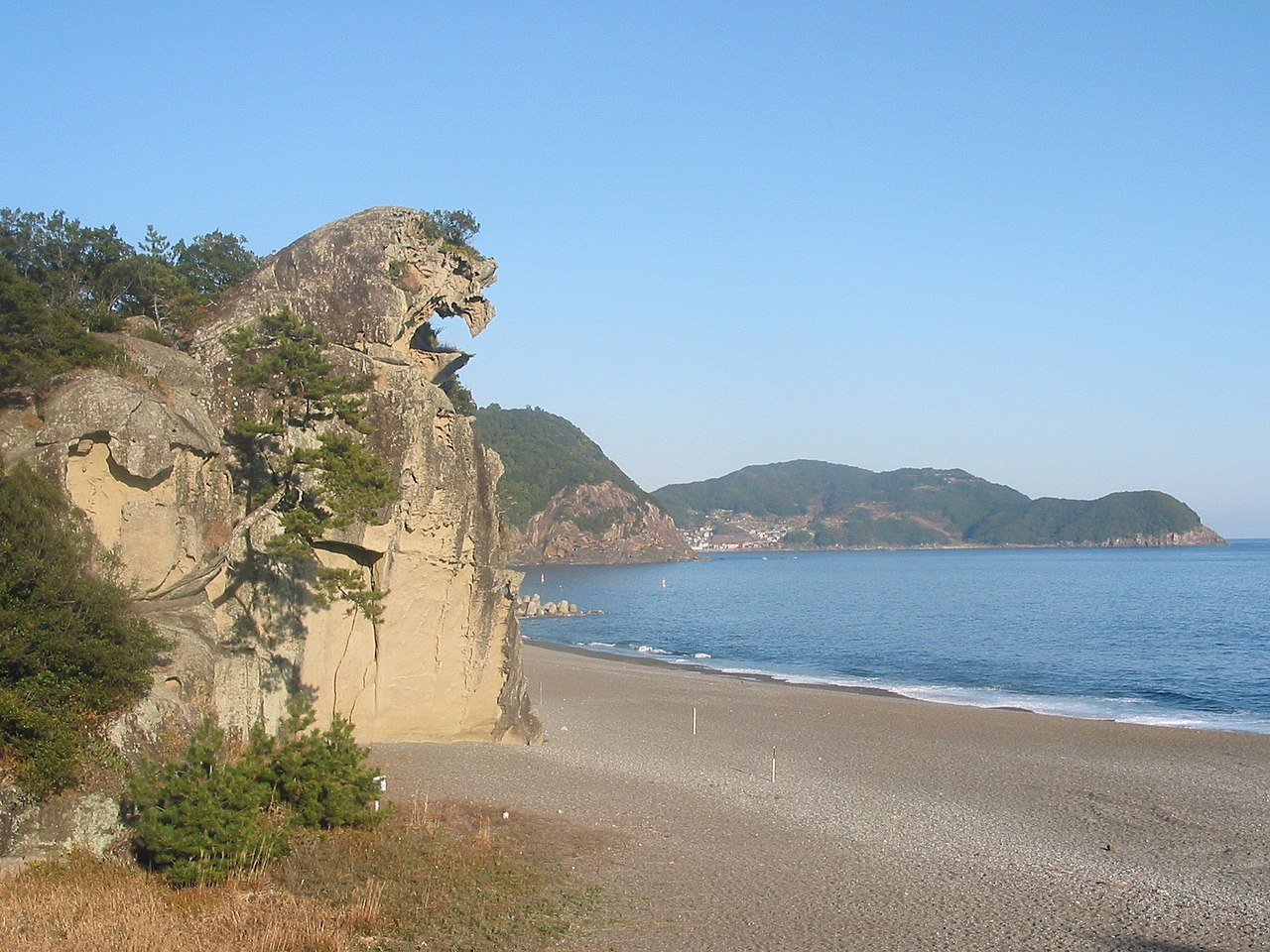 Shishiiwa Lion Rock sea stack at the north end of Shichiri-mihama beach