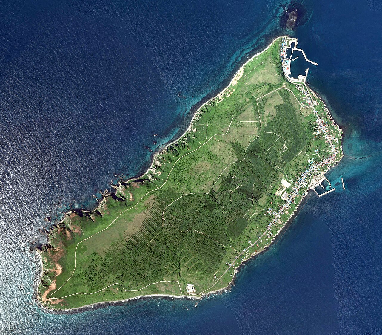 Teuri Island aerial photograph showing the small island