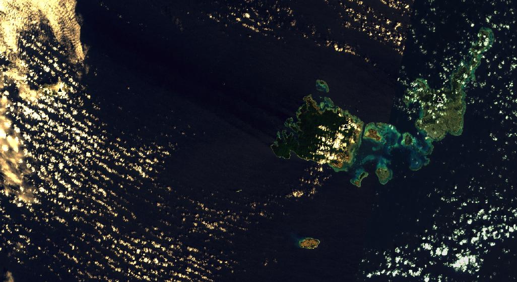 Yaeyama Islands aerial view showing the scattered island group